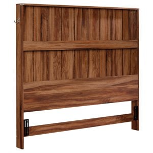 sauder vista key modern queen wood headboard with 2-shelves in blaze acacia