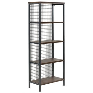 sauder market commons tall metal 4-shelf bookcase in rich walnut and black
