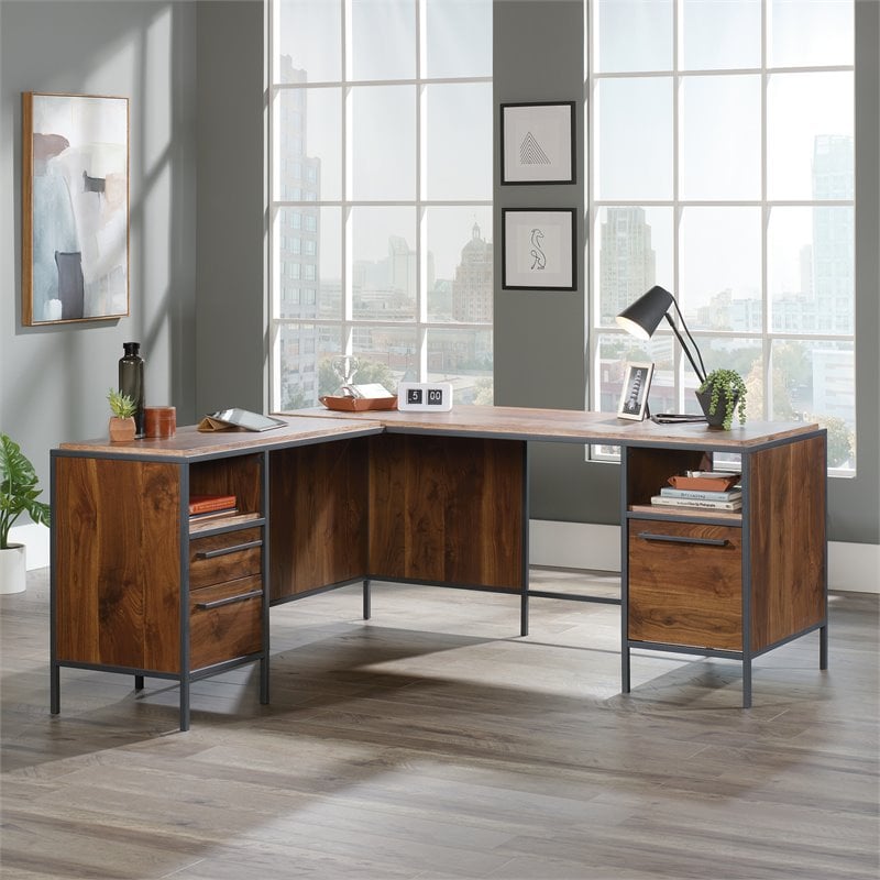 Sauder Nova Loft Engineered Wood and Metal L-Shaped Desk in Grand ...