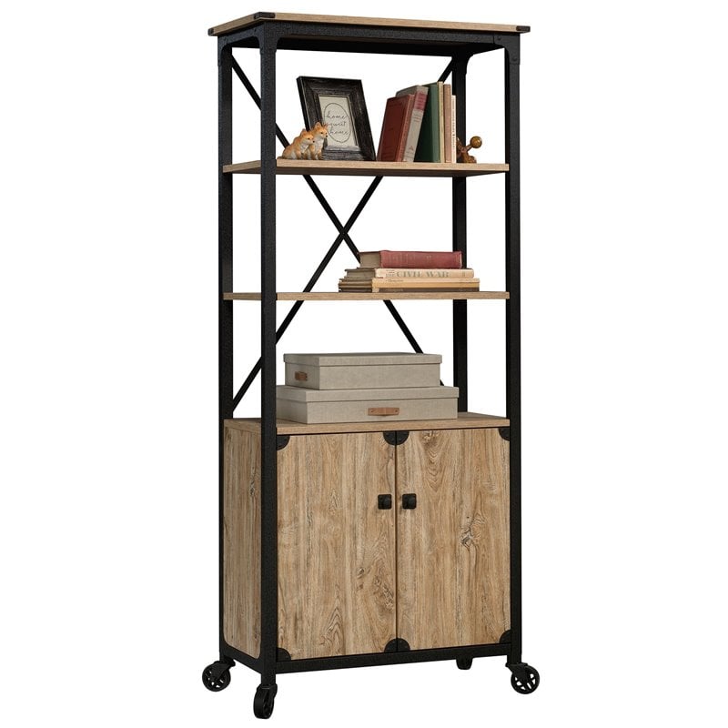 Sauder Steel River 3-Shelf Metal Frame Mobile Bookcase in Milled ...