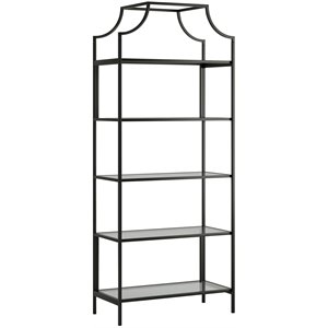 sauder harvey park 5 shelf metal framed glass bookcase in black