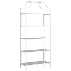 sauder anda norr 5 shelf metal framed glass bookcase in flat white