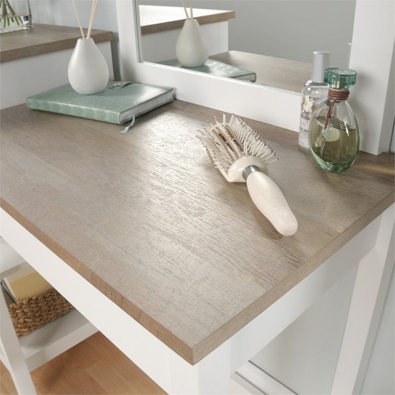 Sauder Cottage Road Engineered Wood Bedroom Vanity in Soft White and Lintel Oak