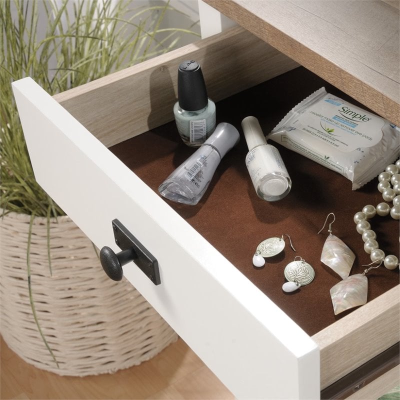 Sauder Cottage Road Engineered Wood Bedroom Vanity in Soft White and Lintel Oak