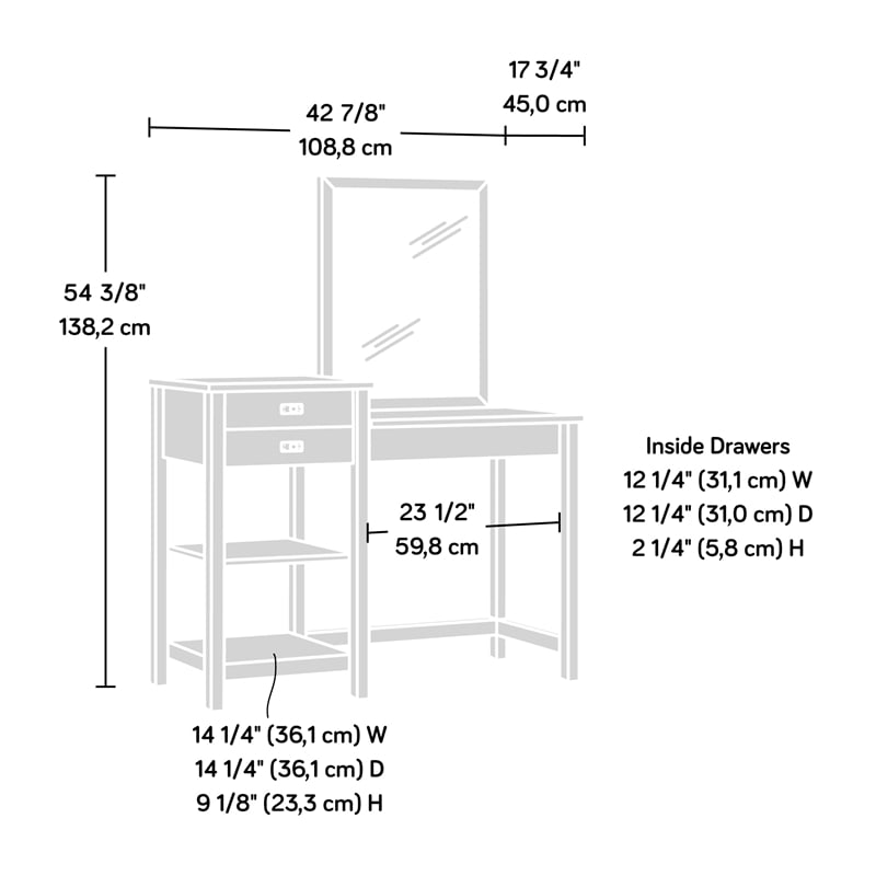 Sauder Cottage Road Engineered Wood Bedroom Vanity in Soft White and Lintel Oak