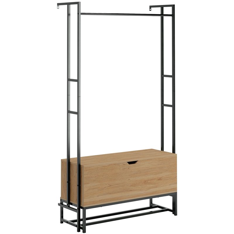 Sauder New Hyde Wall Mounted Metal Wooden Hall Tree in Serene Walnut