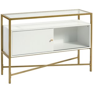 sauder harper heights glass top console table in white and gold