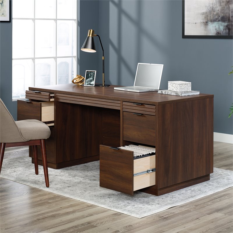 Sauder Englewood Wooden Executive Desk in Spiced Mahogany