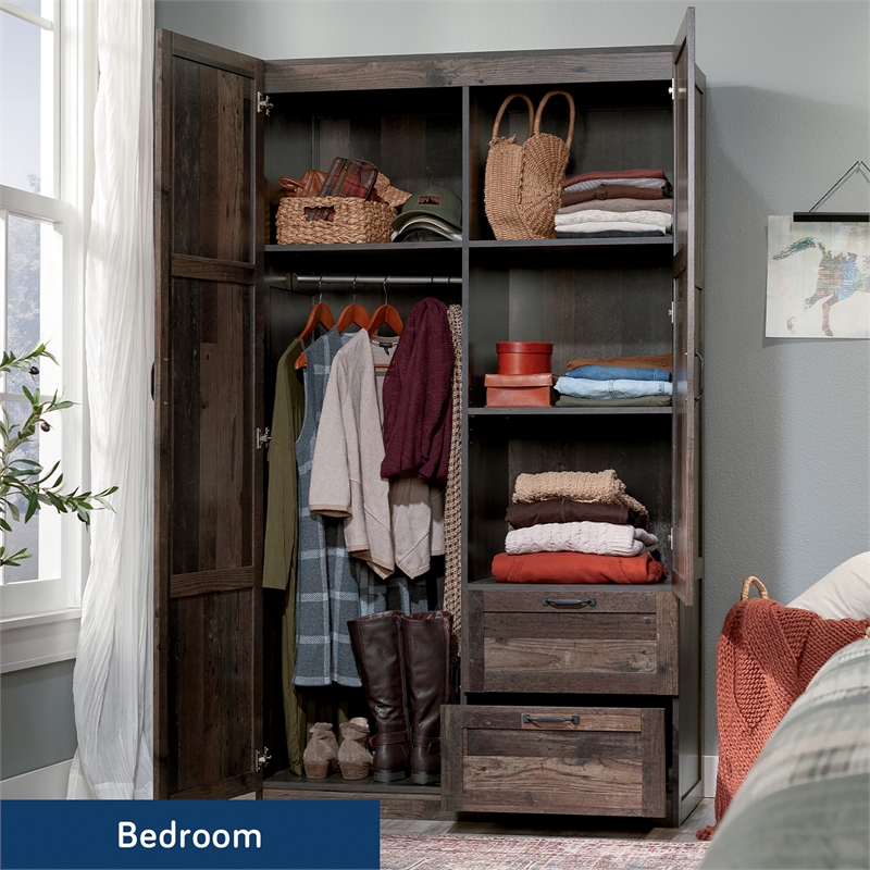 Sauder Select Engineered Wood Wardrobe Armoire in Rustic Reclaimed Pine/Brown