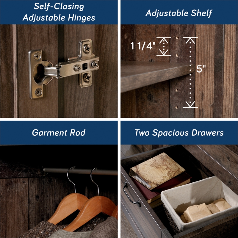 Sauder Select Engineered Wood Wardrobe Armoire in Rustic Reclaimed Pine/Brown