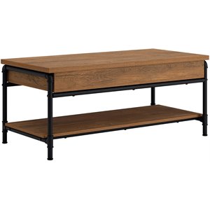 sauder iron city engineered wood lift top coffee table in checked oak
