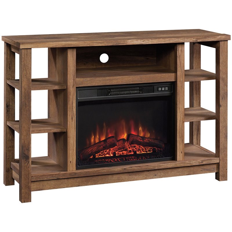 Sauder Wooden Fireplace Credenza TV Stand in Vintage Oak 427374