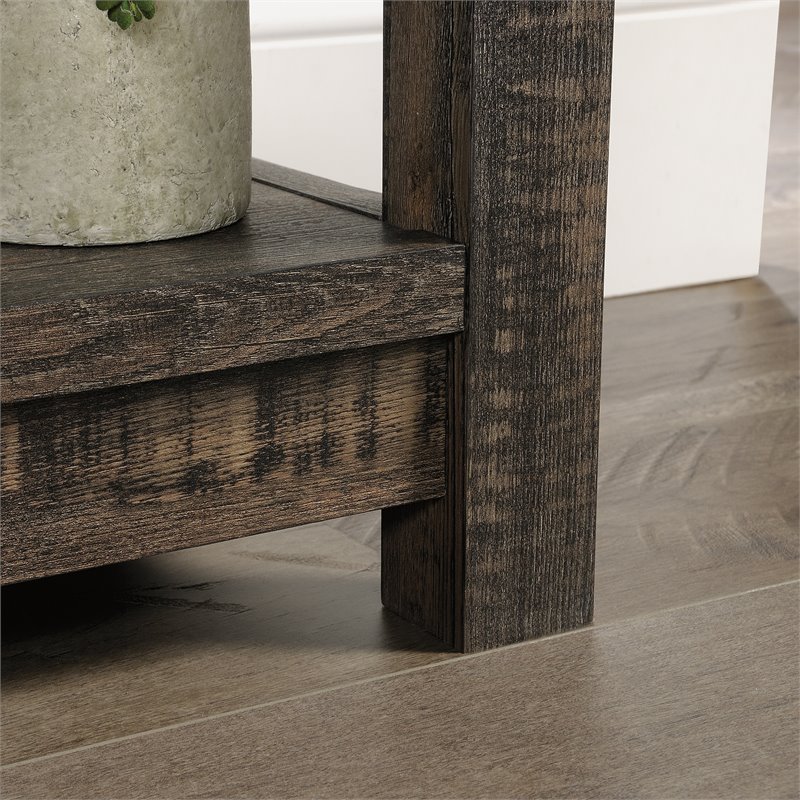 Sauder Wooden Fireplace Credenza TV Stand in Cartbon Oak