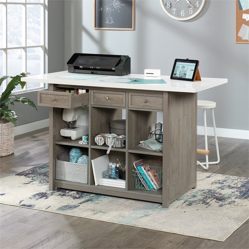 Sauder Craft Pro Series Engineered Wood Craft Table in Mystic Oak