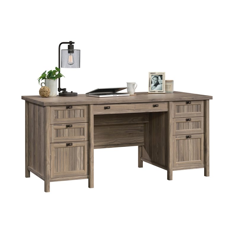 Sauder Costa Engineered Wood Executive Desk in Washed Walnut | Cymax ...