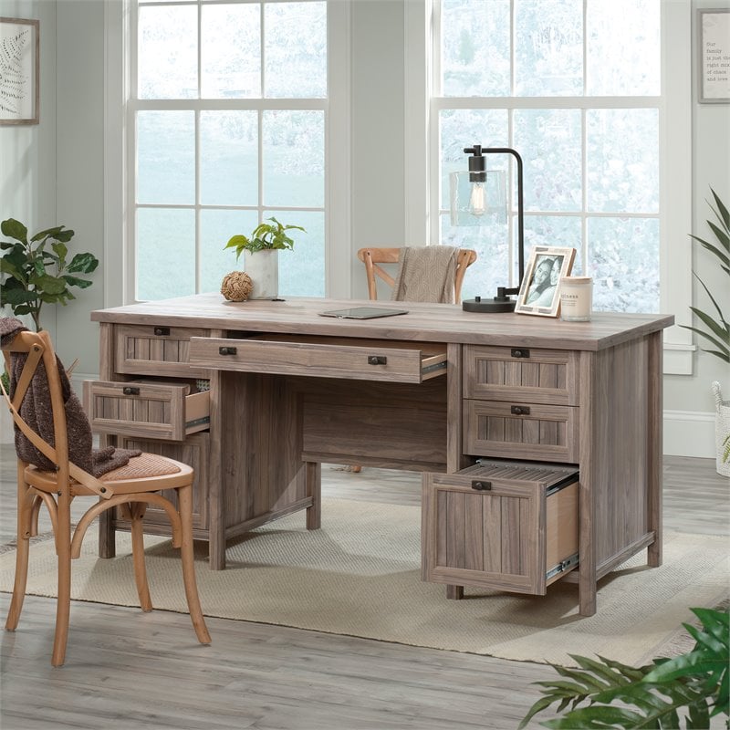 Sauder Costa Engineered Wood Executive Desk in Washed Walnut Cymax