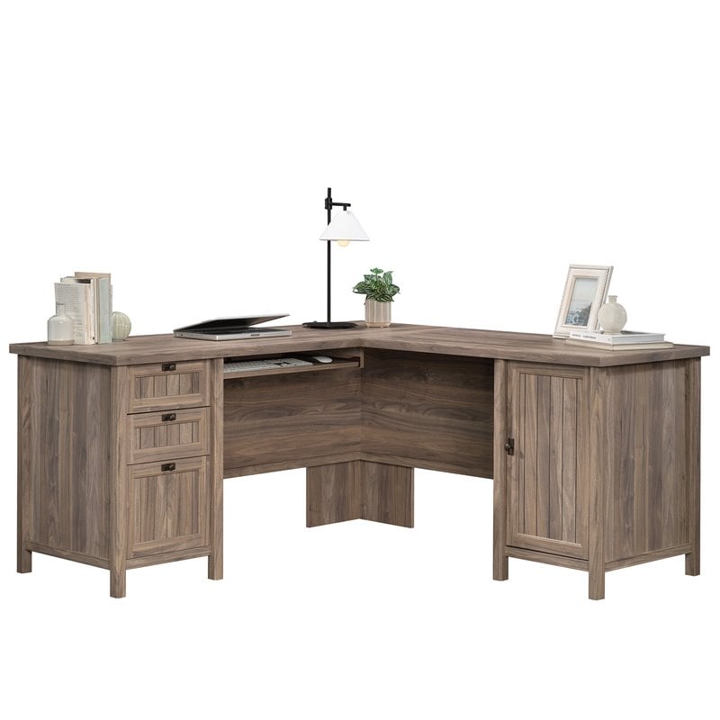 Sauder Costa Engineered Wood LShaped Home Office Desk in Washed Walnut