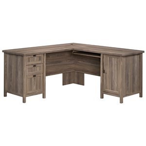 sauder costa engineered wood l-shaped home office desk in washed walnut