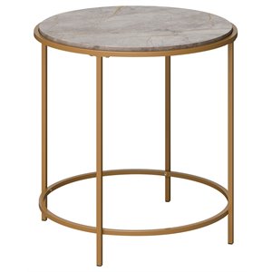 sauder international lux metal frame round end table in gold satin/deco stone