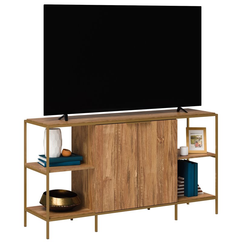 Sauder International Lux Engineered Wood TV Stand in Sindoori Mango/Brown