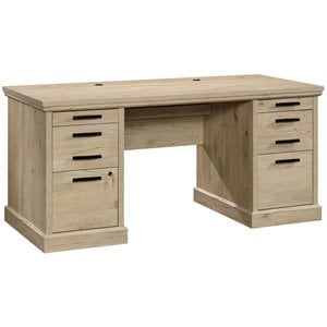 sauder aspen post engineered wood executive desk in prime oak