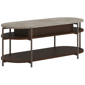 sauder radial engineered wood lift-top coffee table in umber wood