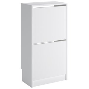 sauder engineered wood shoe storage cabinet with 2 tilt-out doors in white
