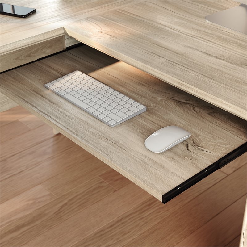 Sauder Hammond Engineered Wood L-Shaped Desk in Chalk Oak Finish