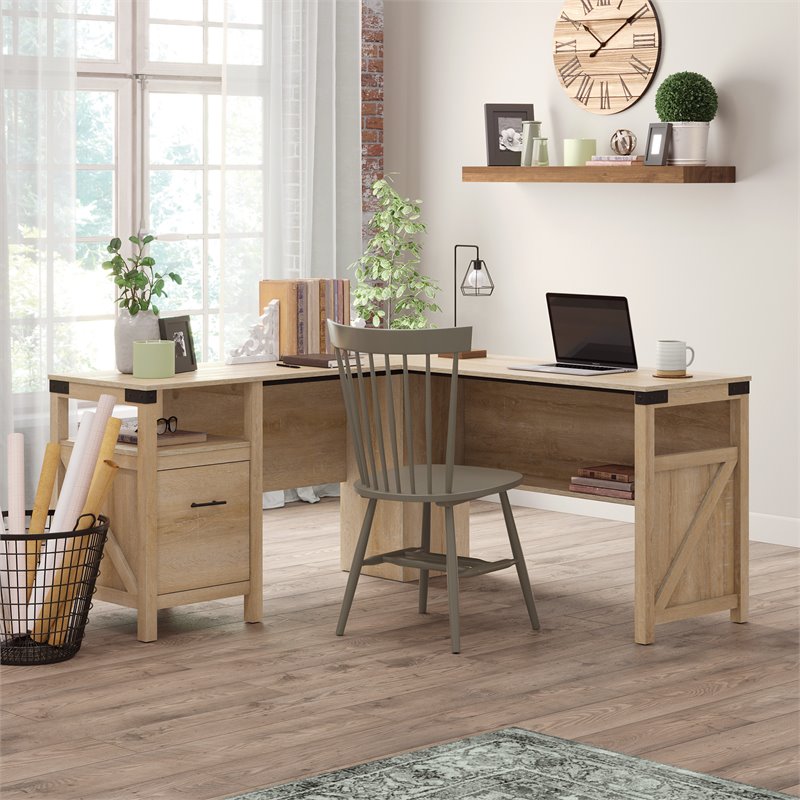 Sauder Bridge Acre Engineered Wood L-Shaped Desk in Orchard Oak ...