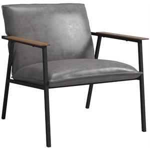 sauder nova loft faux leather upholstered accent arm chair in dark gray