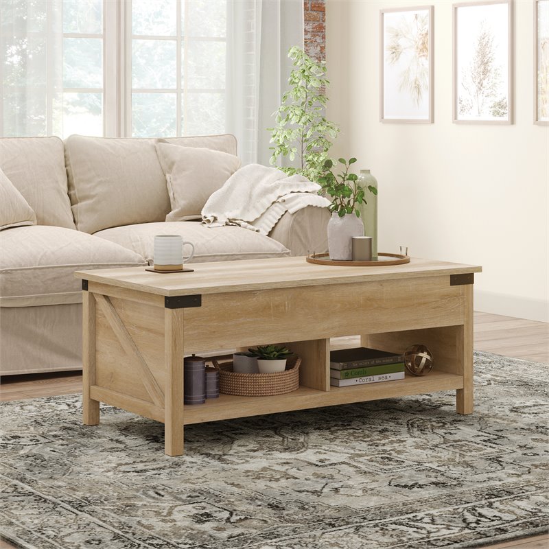 Sauder Bridge Acre Rustic Farmhouse Wooden Lift Top Coffee Table In Orchard Oak 427323