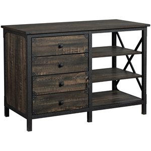 sauder steel river small credenza in engineered wood-carbon oak