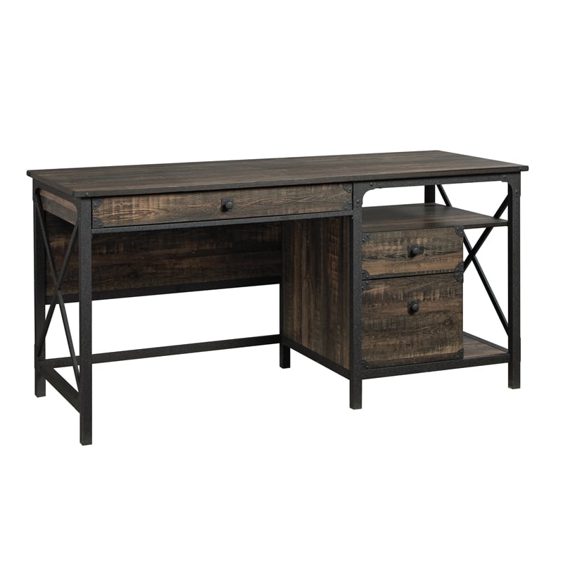 Sauder Steel River Computer Desk in Engineered Wood-Carbon Oak ...