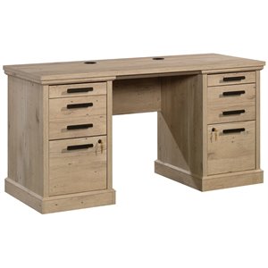 sauder mason peak engineered wood knee space credenza desk in prime oak