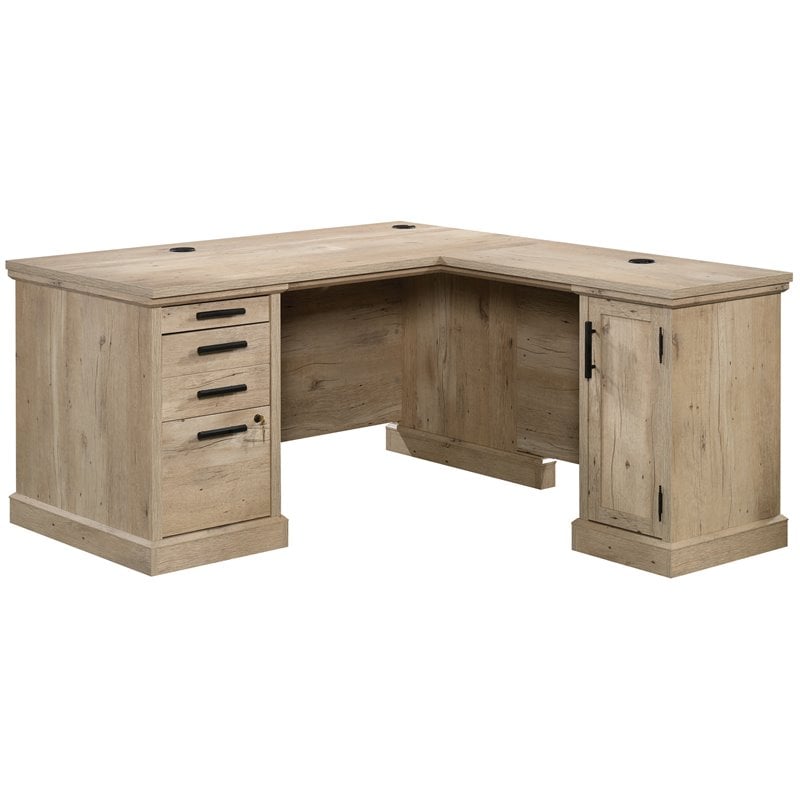 Sauder Mason Peak 60 Engineered Wood L, Prime Oak L Shaped Desk With Storage