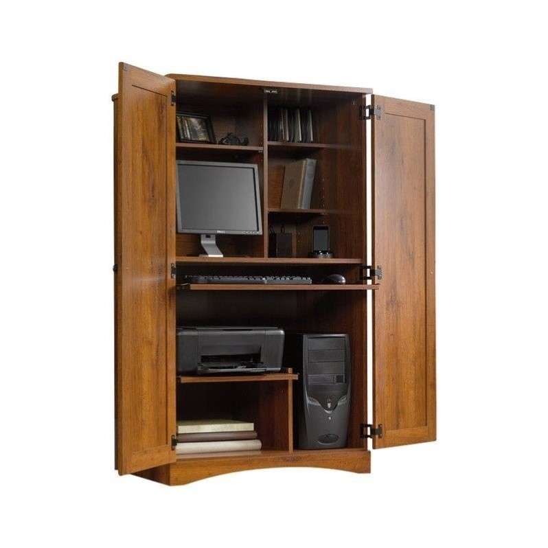 Computer Armoire Wood Desk Workstation Cabinet Home Office ...