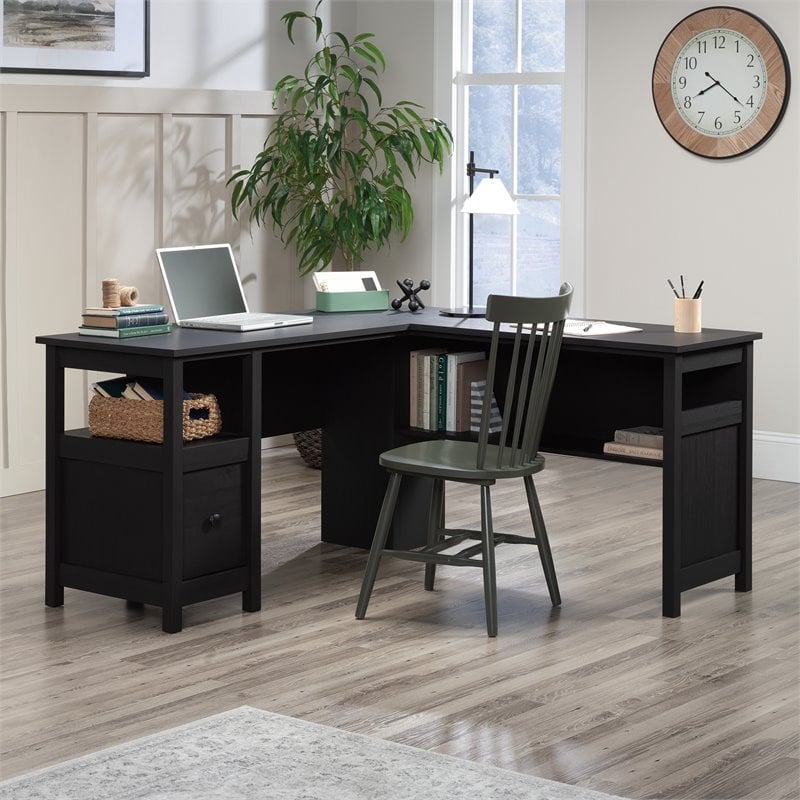 Sauder Dawson Trail Engineered Wood L-Shaped Computer Desk in Raven Oak