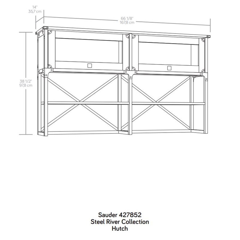 Sauder Steel River Engineered Wood Large Hutch in Carbon Oak Finish