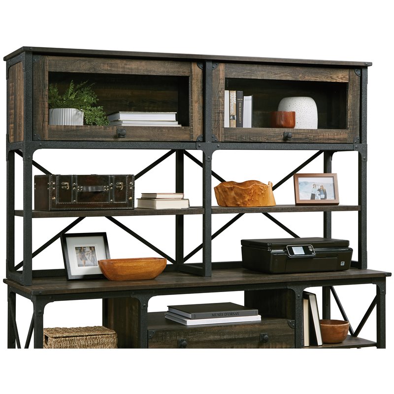 Sauder Steel River Engineered Wood Large Hutch in Carbon Oak Finish