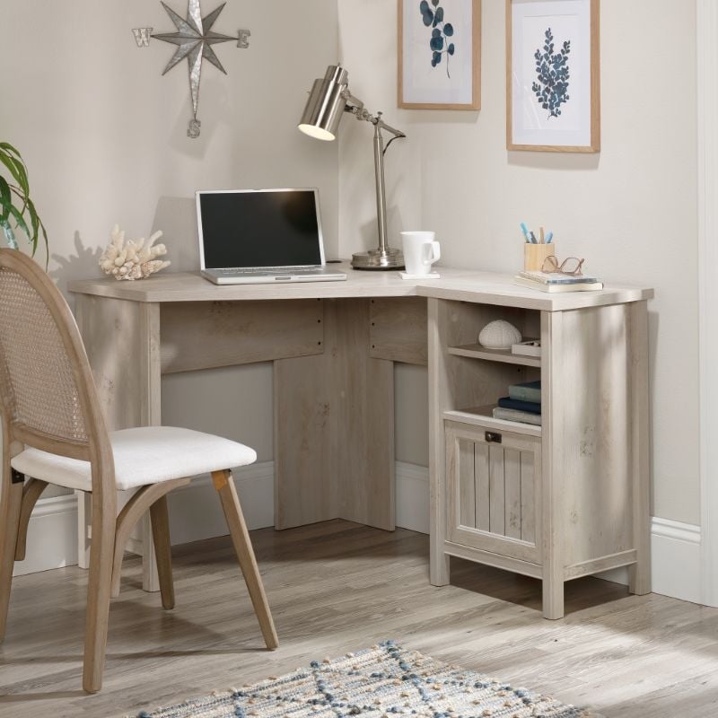 sauder costa l shaped computer desk in chalked chestnut