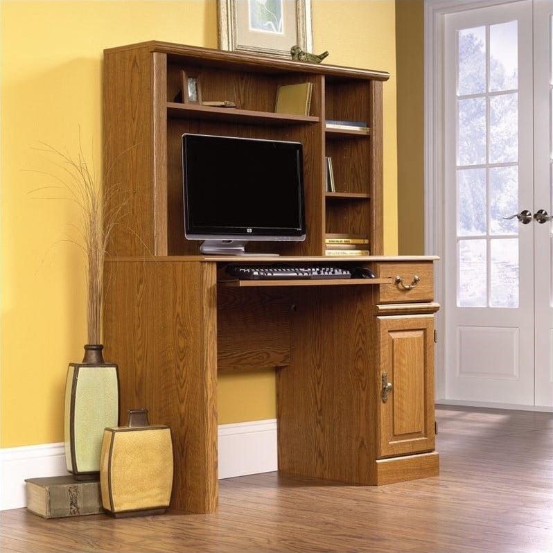 Sauder Orchard Hills Engineered Wood Computer Desk with Hutch in Carolina Oak