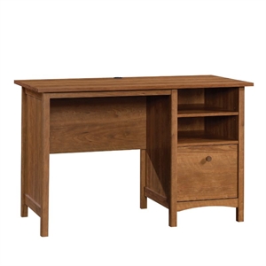 sauder union plain single engineered wood pedestal desk in prairie cherry finish