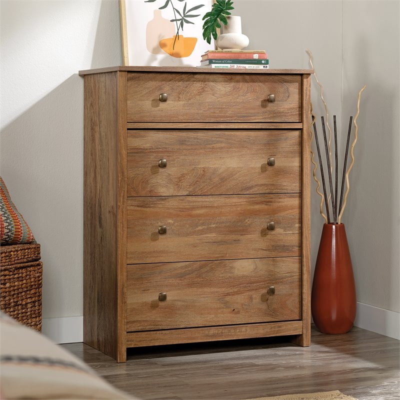 Sauder River Ranch Engineered Wood 4 Drawer Chest in Sindoori Mango/Natural