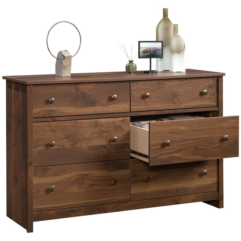 Sauder River Ranch Engineered Wood 6 Drawer Dresser in Grand Walnut Finish