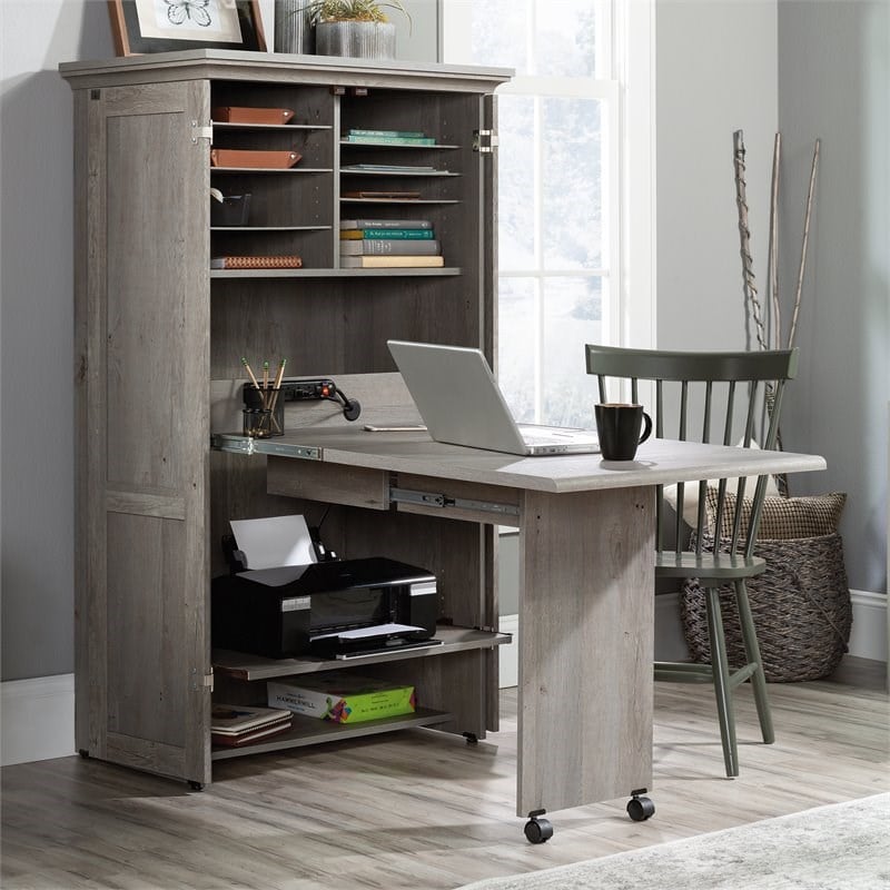 Sauder Select Engineered Wood Storage Craft Armoire in Mystic Oak