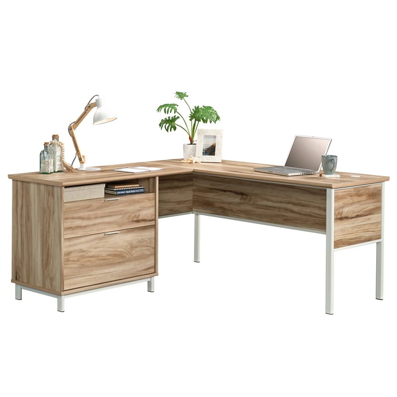 Sauder Portage Park Engineered Wood L-Shape Desk in Kiln Acacia Finish