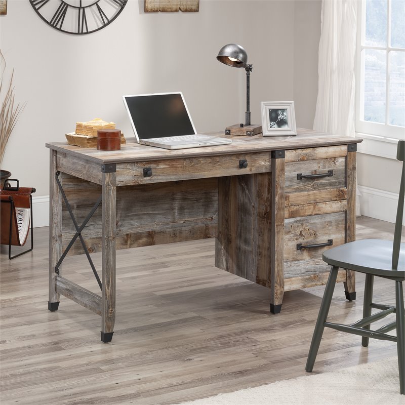 Sauder Carson Forge Engineered Wood Desk in Rustic Cedar/Brown