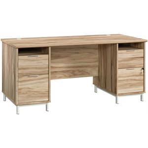 sauder portage park engineered wood and metal executive desk in kiln acacia