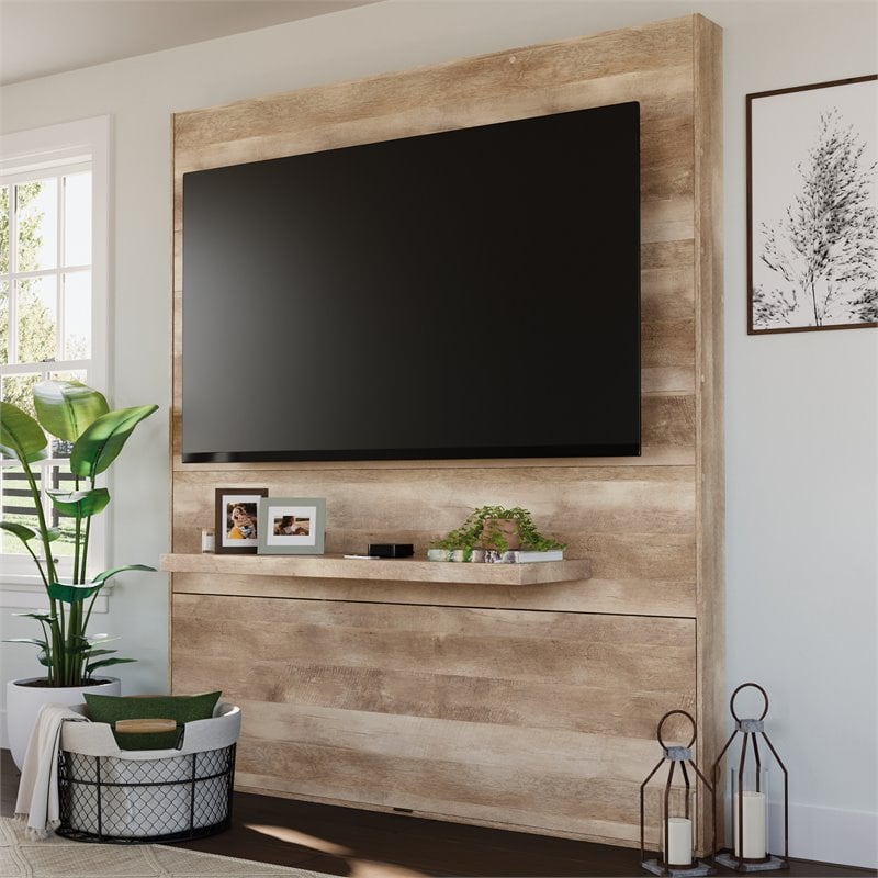 Sauder Cannery Bridge Engineered Wood Entertainment Wall in Lintel Oak