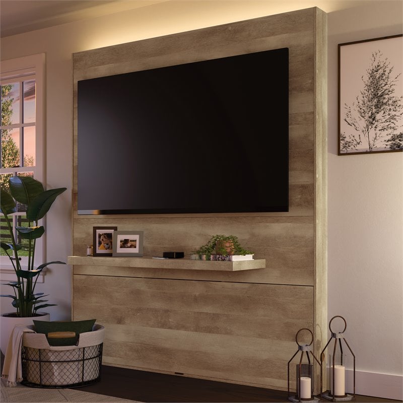 Sauder Cannery Bridge Engineered Wood Entertainment Wall in Lintel Oak
